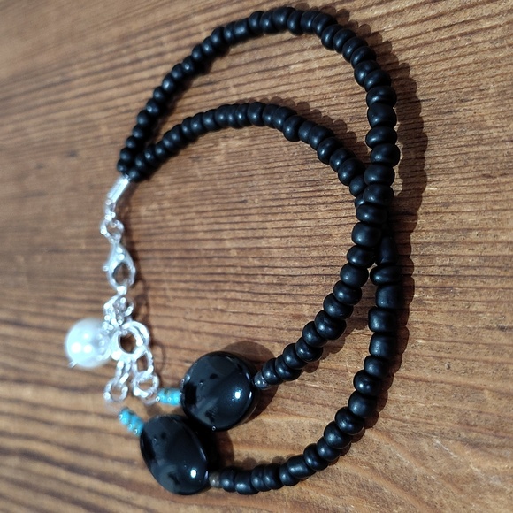 Ladies Double Strand Black Beaded Bracelet, Handmade Ladies Bracelet - Picture 5 of 8